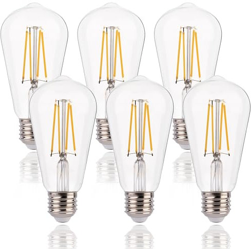 FLSNT Dimmbar Edison Vintage Glühbirne E27, ST64 Retro LED Filament Deko Glühbirne, 7W(Ersetzt 60W), 806LM 2700K Warmweiß, Klar Glas, 6 Stück