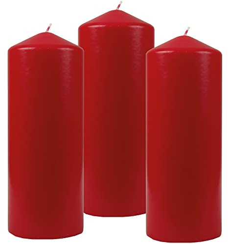 HS Candle Stumpenkerzen Wachskerzen Ø6cm x 17cm (3er Pack) Rubinrot - Lange Brenndauer, Hergestellt in EU, Kerzen Blockkerzen - Wachs Stumpen