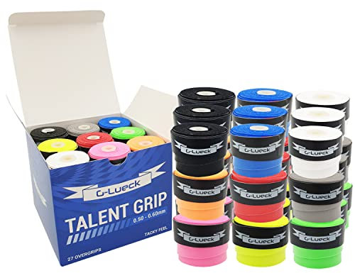 G-Lueck 27x Tennis Overgrips Talent Grip Griffband in umweltfreundlicher Verpackung | 0,50-0,60mm Stärke | Für Squash Badminton Schläger & Golf inkl. Selbstklebendem Abschlußband | sehr griffig (Mix)