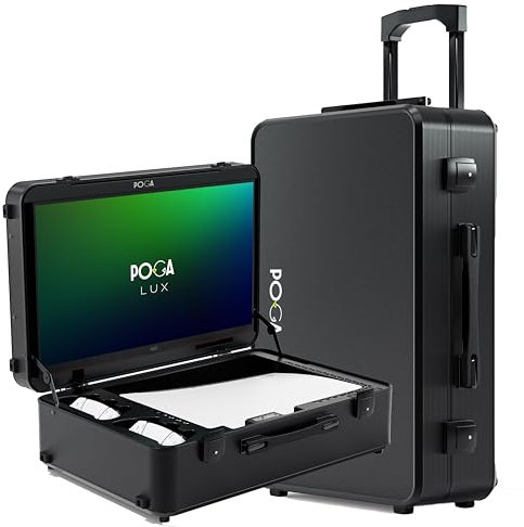 POGA Lux Black - Gamingkoffer (kompatibel für Playstation 5), Reisekoffer inkl. 24‘‘ AOC Gaming Monitor und Trolley - Schwarz
