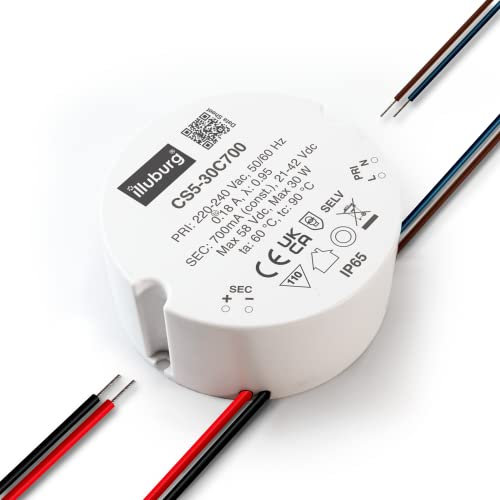 illuburg LED Trafo Wasserdicht IP65 700mA Konstantstrom 15W - 30W Flackerfrei LED Netzteil Treiber Transformator Driver