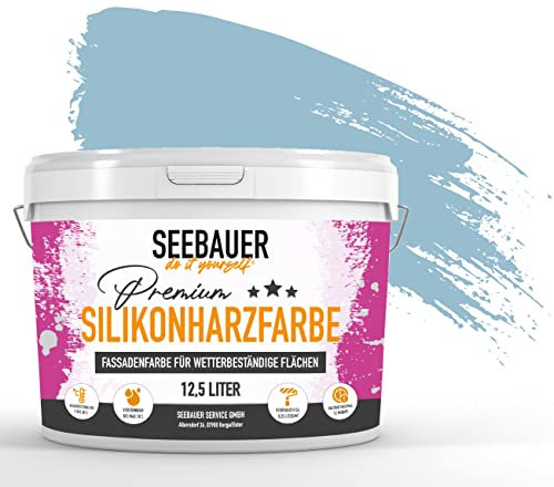 SEEBAUER diy Silikonharz-Fassadenfarbe Blau 10L für Außen (No. 815 Blue Ridge) Selbstreinigende Fassadenfarbe mit Lotuseffekt - Geeignet für Putz, Mauerwerk und Beton