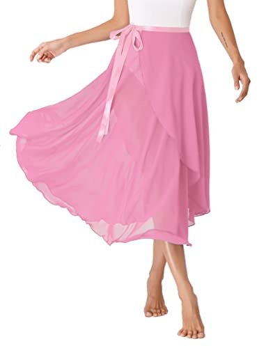 YiZYiF Womens Chiffon Sheer Ballet Dance Skirt Lyrical Modern Flowy Dance Dress Contemporary Dance Long Skirt Pink One Size