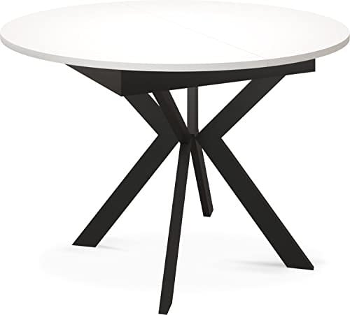 WFL GROUP Runder Ausziehbarer Esstisch mit Schwarzen Metallbeinen - Aufbewahrung der Erweiterungsplatte im Inneren - Industrieller Rund Tisch für Wohnzimmer - Spacesaver - 100 cm - Weiß