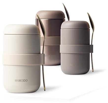 MAMEIDO Boîtes alimentaires isothermes 500ml - Boîte Isotherme en Acier Inoxydable sans BPA pour muesli, porridge & aliments bébés (Ivory Beige, 0,5l)