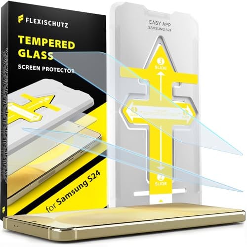 FlexiSchutz® Schutzglas für Samsung Galaxy S24/S25 Schutzfolie, Screen Protector, Glas Displayschutzfolie mit Praktischer Installationshilfe, Displayschutz, Glas Folie mit Schablone [2 Stück]