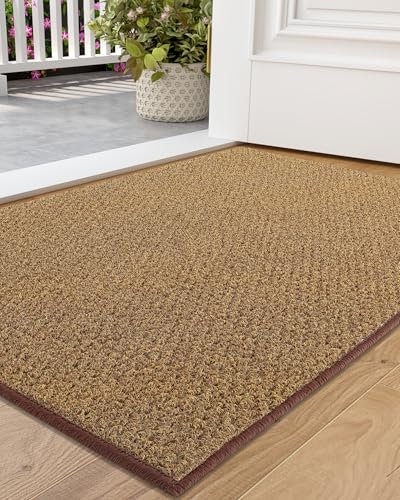 COLOR&GEOMETRY Dirt Trapper Door Mat, Heavy Duty Front Door Mat for Indoor and Outdoor, Non Slip Rubber Backing Door Matts Indoor, Machine Washable Doormat for Muddy Shoes & Paws - Brown, 80 x 120 cm
