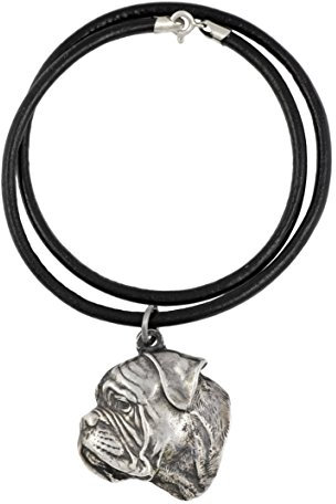 Art-Dog Hundekopf-Halskette auf Lederband - ArtDog Kollektion Hunde Halskette - Silberne Ketten mit Hundebildern - Schmuck mit Hunderassen - Bullmastiff