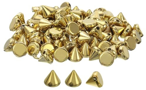 QUARKZMAN 100 Stück Acryl Spike Kegel Nieten, 6x6mm Flachrücken zum Aufnähen oder Aufkleben, Punk Spike Perlen für Kleidung, Schuhe, Taschenverzierung (Goldfarben)