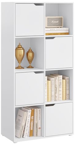 WOLTU Bibliothèque, Meuble Étagère de Rangement, avec 8 Cubes, 4 Portes, en Bois d'Ingénierie, Bibliothèque Blanche, SK039ws