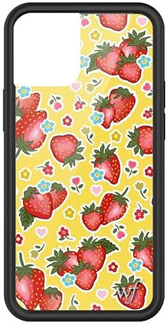 Wildflower Schutzhülle für Apple iPhone 13 Mini, kompatibel mit Apple iPhone 13 Mini, Rot, Erdbeere, Gelb, trendy, Früchte, schützender schwarzer Stoßfänger, 122 cm Falltest-zertifiziert, kleines