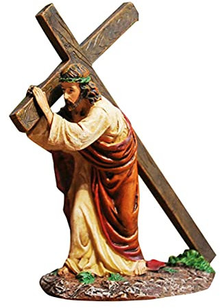 Jlobnyiun Jesus-Kreuzstatue, 12 cm, Kunstharz, Jesus-Kreuz-Ornament, klassische Osterfigur, christlicher Anhänger, religiöses dekoratives Ornament für Arbeitsplatte, Bücherregal, Wohnzimmer