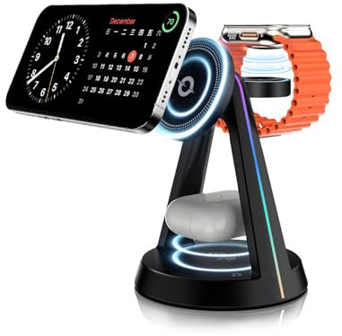 DGPLUS Magnetic 3 in 1 Wireless Charging Station with RGB Lights for iPhone 16 Pro Max iPhone 16 Plus 15 14 13 12 Apple Watch Series AirPods Pro with MagSafe Charger (Trio)