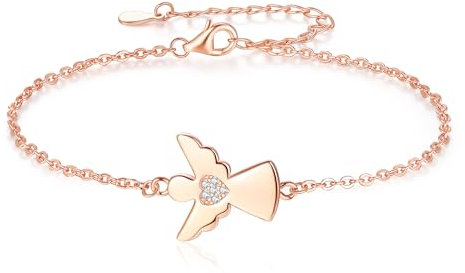 Jrêveinfini Angelo Custode Bracciale Donna Ragazza Bambina Oro Rosa Argento 925, Regalo Cresima Comunione Bambina, Personalizzato Bracciale Portafortuna Donna Amicizia Mamma Figlia Sorella Maestra Zia