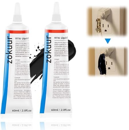 Zokuur Cinta Aislante Liquida, Pegamento Aislante Liquido Negro, Cinta Eléctrica Líquida, Capa de Goma Aislante Líquido, para Reparación de Cables de Datos Eléctricos Impermeable (60ml*2)