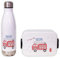 hellomini Mepal Lunch Set | Personalisiert | Mepal Brotdose Kinder & Trinkflasche 500ml | Personalisierte Brotdose & Trinkflasche Edelstahl | Geschenk zur Einschulung (Feuerwehr, Box grün)