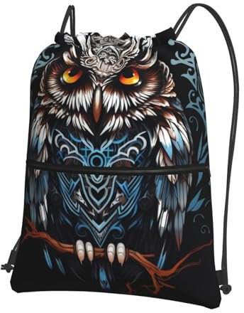 VducK Rucksack mit Kordelzug, wasserdicht, verstellbar, Turnbeutel, mit Kordelzug, rosa Schmetterlinge, Sportrucksack, eule, One size