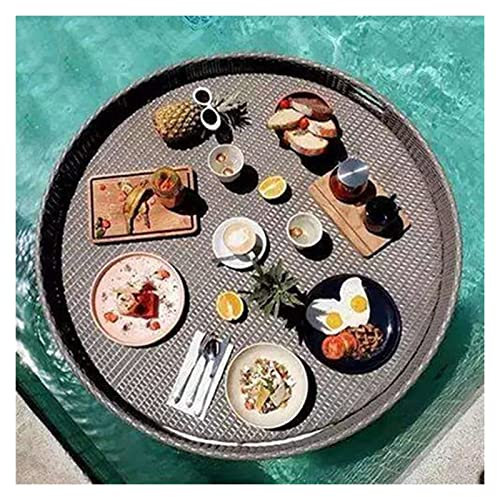 Schwimmendes Serviertablett, Pool-Tabletttisch, schwimmendes Tablett aus Pe-Rattan, rundes schwimmendes Kaffeetablett für Essen am Pool, schwimmendes Serviertablett, schwimmendes Frühstückstablett für