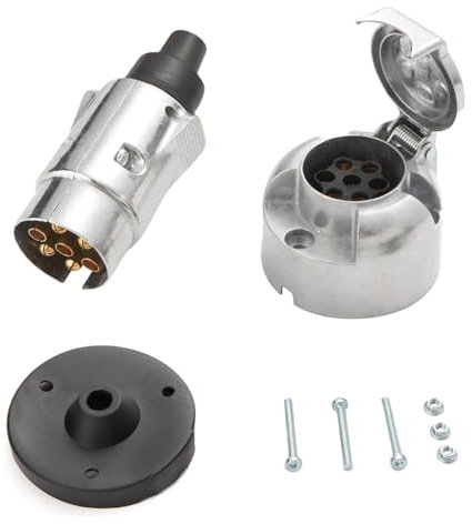Feuunly Enchufe de Remolque de 7 Pines Macho y Enchufe de Remolque de 7 Pines Hembra Aluminio, 12V Impermeable Conector Remolque 7 Pines Metal con Junta de Goma, Conector Enchufe Remolque RV Caravana