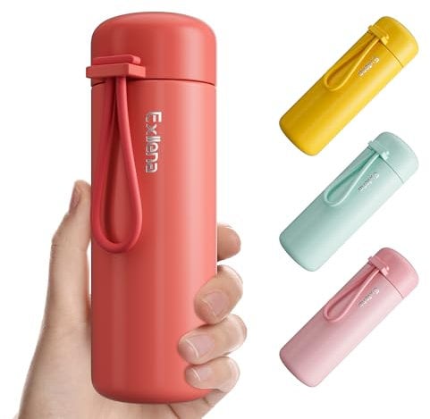 Exllena Mini Gourde Isotherme 200ml, Petite Bouteille Isotherme en Acier Inoxydable pour Boissons Chaudes et Froides, Mini Flask Facile à Transporter - 100% étanche (Rouge)