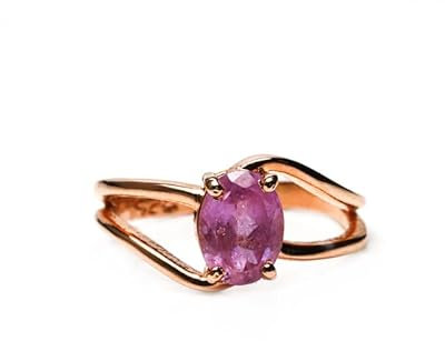 Bague de fiançailles en argent sterling 925 avec saphir rose pour femme, bague minimaliste en pierre naturelle à taille ovale