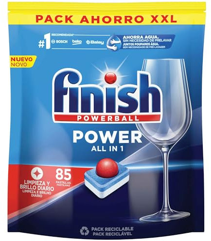 Finish Powerball Power All in 1 Pastillas para el lavavajillas todo en 1 - Pack ahorro 85 pastillas