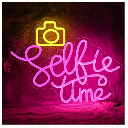 SHOUXI Sign Lamp Selfie Time Neon Sign Camera LED Light Adjustable Brightness USB Powered for Photographic Studio Bedroom Room Party Decor 38cm×29cm