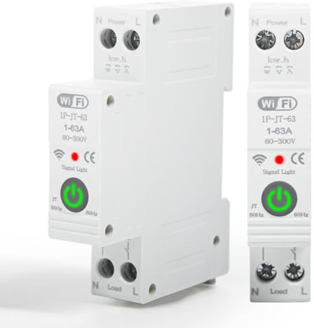 Jadeshay Tuya WiFi Disyuntor inteligente, 1P 63A 230VAC Interruptor WiFi Medidor de energía inteligente Temporizador con interruptor de control remoto por voz(02)