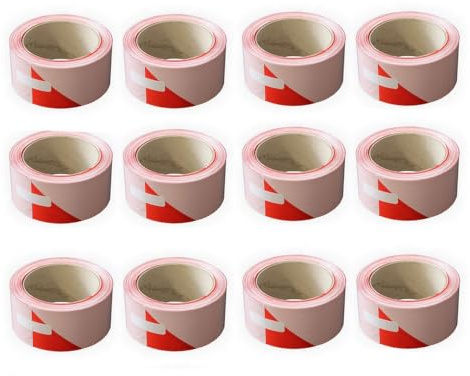 SOPPEC - Ruban de signalisation - Lot de 12 bandes de chantier 50 mm x 100 m - Rouge et Blanc -