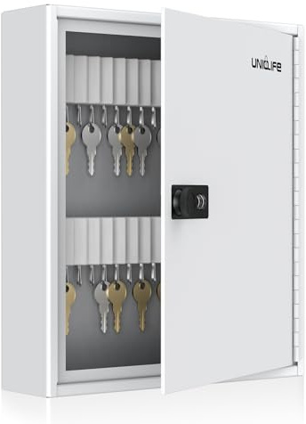 Uniclife 60 Position geschlitzte Schlüssel Kabinett mit Zahlenschloss zurücksetzbar weiß Digitale Sicherheit Aufbewahrungsbox Stahlschlüssel Veranstalter mit Geschlitzten Racks weiße