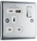 BG Electrical Single Switched Power Plug Wall Socket with Type A USB and Type C USB Charging Ports, Fast Charge, Round Edges, Nexus Metal, Polished Chrome, White Inserts,13A 18W NPC21UAC18W