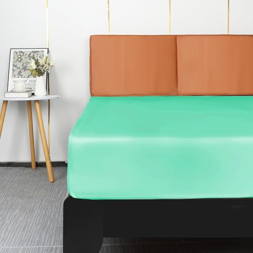 Lirex Satin Spannbettlaken 180x200cm, Seide Spannbetttuch Luxuriös und Seidig Glatt Weiche Microfaser Bettlaken für bis 35cm Matraze, Aqua