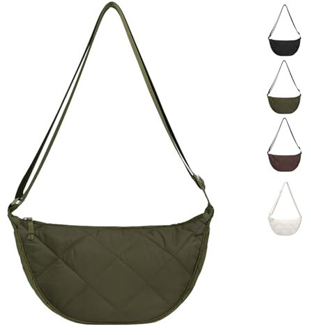 LOCCY Sac Bandoulière Moon Bag en Nylon,Sac Croissant de Lune pour Femme,Nylon Sac à Bandoulière Ajustable pour un Usage Quotidien (Vert)