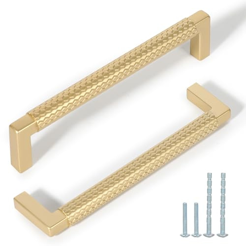L&lonpa 10 Pack Gold Cabinet Pulls 128mm Hole Center Solid Zinc Alloy Drawer Handles Modern Kitchen Bathroom Bedroom Cabinet Hardware