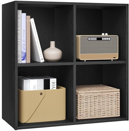 WOLTU Bücherregal Bücherschrank Standregal Würfelregal Aufbewahrungsregal Raumteiler Büroregal Aktenschrank 4 Fächer, 59,6x59,8x29 cm (BxHxT), Schwarz