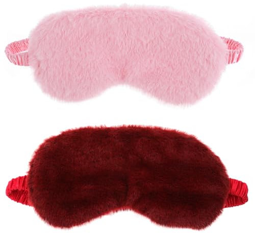 Plüsch-Augenmaske, weiche Schlaf-Augenbinde, Augenabdeckung, bequem, pelziges Kunstfell, Schlafmaske, Satin, Nickerchen, Nacht-Augenschutz, für Damen und Herren, Geschenk (Rosa, Rot)
