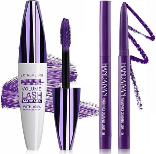 Mascara e eyeliner, set di mascara e eyeliner, colore 5D, per volume, lunghezza, slancio, impermeabile, resistente alle sbavature, ideale per feste e trucco da palcoscenico