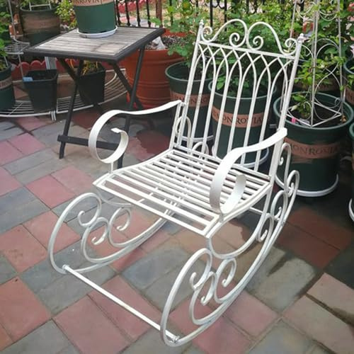 Asiwnshw Outdoor-Bank, Gartenstuhl, Schaukelstuhl, Gartenschaukel, Metall-Parkbank, Gusseisen-Gartenmöbel, antikes Metall-Finish, Terrassenstuhl, schmiedeeiserne Sitze(White)