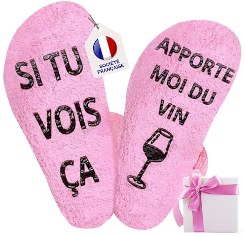 Idée Cadeau Femme - Chaussettes Femme Rigolotes Taille Unique et Extensible | Convient generalement 36/41- Saint Valentin, Noel, anniversaire, Idee cocooning Maman, fille, petite amie, épouse (vin)