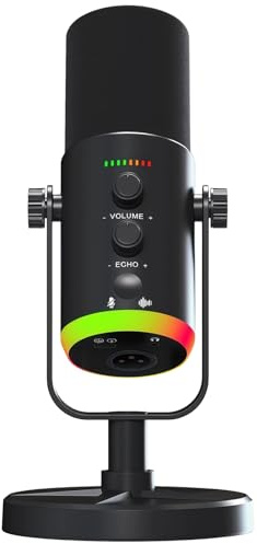 OMISTAR XLR/USB Dynamic RGB Microphone, PC Microphone with Noise Reduction, Volume Control, Mute Function, Metal Build, Easy-Mount Base for Gaming, Recording, Streaming