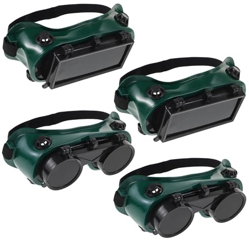 4 Stück Schweißerbrille, Schweißbrille Flip up mit Elastischem Band, Schweißer Sicherheitsbrillen, Augenschutzbrille, Schutzbrille Kunststoff Komfortabel für Schweißen Schneiden Gasschweißen(Grün)
