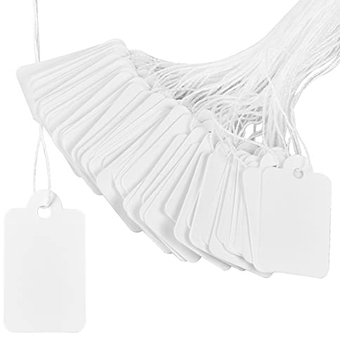 500 Stück Preisschilder mit Schnur, Kleine Etiketten 23 x 13 MM, Hängeetiketten Anhänger, Flohmarkt Preisschilder, Zubehör für Flohmärkte