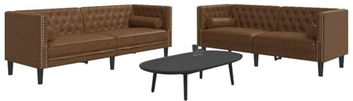 Gecheer 2-TLG. Chesterfield-Sofa-Set Braun Kunstleder Wildleder-Optik, Wohnzimmer Polstersofa Couch für Apartment Büro Gästezimmer Schlafzimme3209300