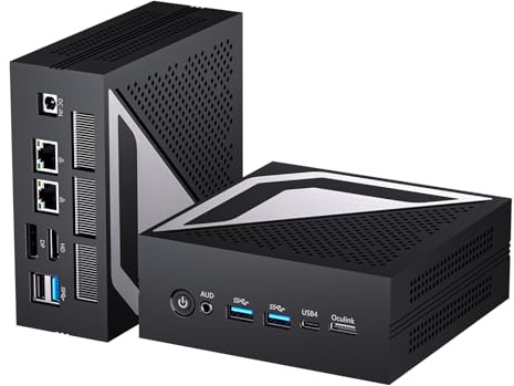 Mavsloly Mini KI PC, Ryzen AI 9 HX 370 (12 Kerne, bis zu 5,1GHz, Max 80 Tops), 32GB DDR5 RAM, 512GB PCIe 4.0 SSD, 2 * 2,5 G LAN, 1*HDMI, 1*DP, 1*USB4.0, Triple-Display, Wi-Fi 6e, Windows 11 Pro