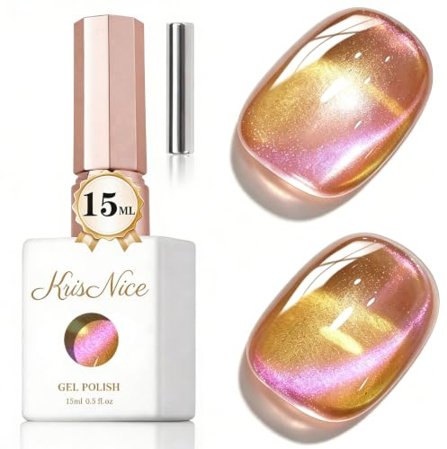 KRISNICE 0.5 OZ Cat Eye Gel Polish with Magnet 15ML Holographic Glitter Shimmer Translucent Jelly Color Magnetic Nail Polish Salon DIY at Home (Light Orange Pink, 0.5 fl.oz)