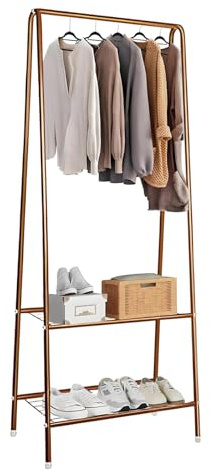 ARATERVIO Kleiderständer Metall Garderobenständer mit Schuhablage 151 cm Hoch & 60 cm Breit Platzsparende Kleiderstange für Schlafzimmer Flur Kleiderständer Kleiderstange (Braun)