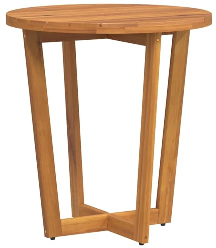 PTUGUOF Runder Holztisch 70 cm, Garten-Beistelltisch rund 70x75 cm aus massivem Akazienholz mit Lamellendesign und Kreuzbeinfuß, ideal für Terrassen, Gärten und Balkone.