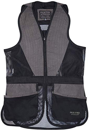JACK PYKE Men’s Skeet Vest – Clay Pigeon Shooting Waistcoat with Breathable Mesh, Suede Trim & Multi Pockets – Lightweight Outdoor Hunting Jacket, Black XL