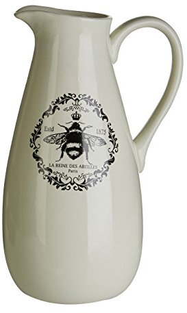 Premier Housewares Queen Bee Water Jug Milk Jug Pitcher Jug Glass Jug Natural Ceramic Glass Water Bottle 1 Litre Water Jugs Fridge Jug Juice Jug