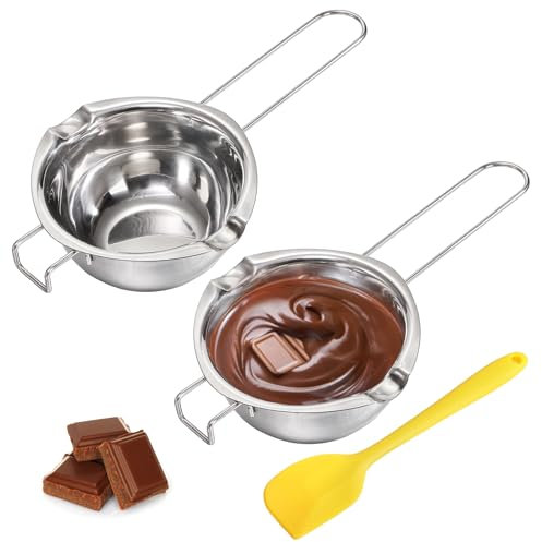 Lawei 2 Pack Stainless Steel Double Boiler 500 ml Candle Melting Kit Pot Chocolate Melting Pot for Cheese Butter Candy Soap Wax - Bonus 1 Plastic Scraper